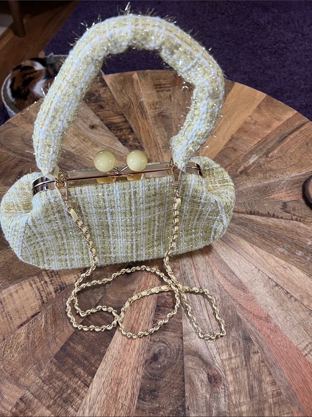 Boutique Tweed Top-Handle Shoulder Bag in Pale Yellow